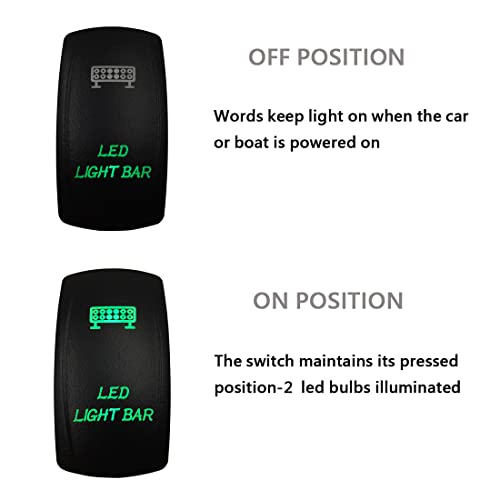 Image of Green Led 5Pins On-Off Led Light Bar Rocker Switch with Wires Laser Etched SPST Toggle Switch for Car Automotive Truck Bus Caravan Camper Sport UTV ATV 12V 24V