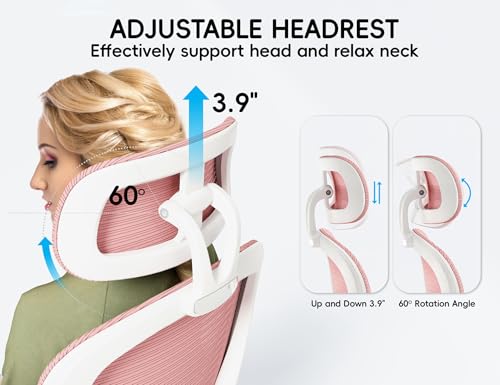 Image of TRALT Office Chair - Ergonomic Office Chair with Back Support, Home Office Desk Chairs, 330lbs Wide Seat Big and Tall Office Chairs with Headrest, Comfy Desk Chairs (Pink)