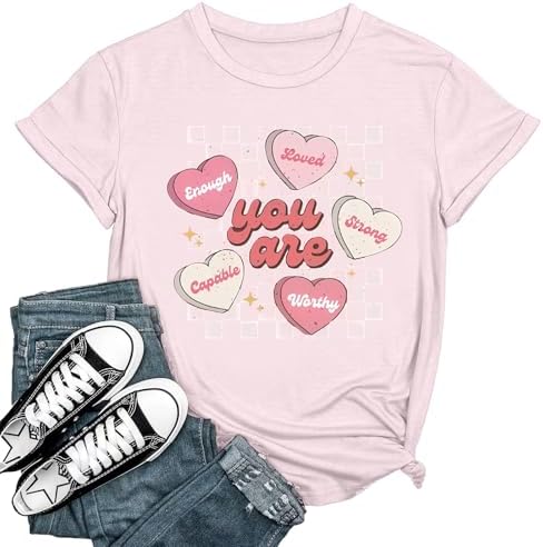 Womens Valentines Day Graphic Tees Short Sleeve Love Teacher Heart Tshirts Cute Valentine