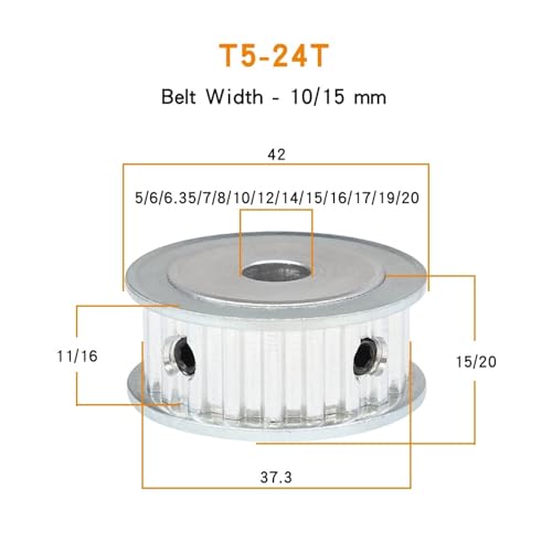 Polea T5 para correa de 15mm mecanizada en aleacion duradera con paso de 5mm 4
