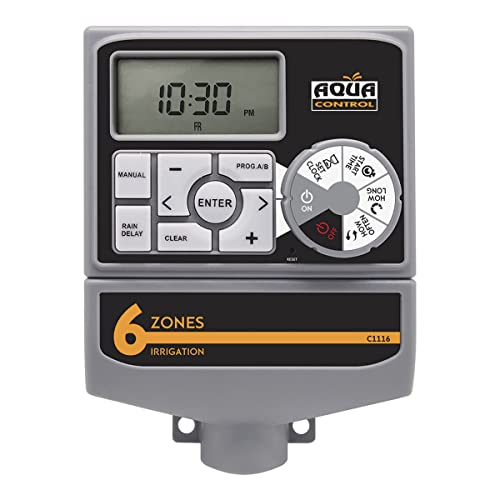 Aqua Control C1116 Programador de Riego Automático para Jardín con Transformador y pantalla LCD, Apto para hasta 6 Zonas de Riego