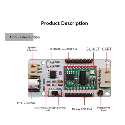 Módulo de reconocimiento de voz inglés español USB UART y detector bajo voltaje 8