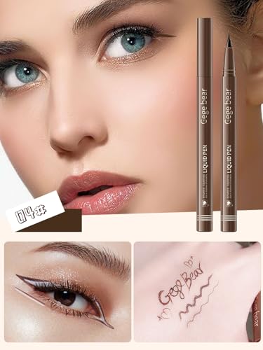 Image of Gege Bear Liquid Eyeliner Pen | Ultra-Fine Tip for Sharp Wing & Cat Eye | Waterproof, Long-Lasting | Smudge-Proof Formula | Slim Brush Tip | 4 Natural Glam Bold Black & Brown Tones Shades | Perfect Eye Makeup for Girls Women (04#Dark Brown, 1ml)