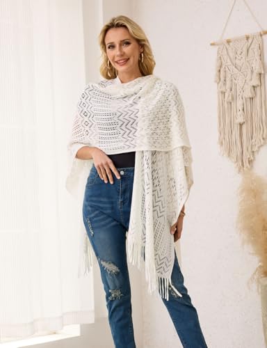 Ferand Women's Fringe Crochet Shawl Wraps Lightweight Open Front Poncho Cardigan for Spring Summer3