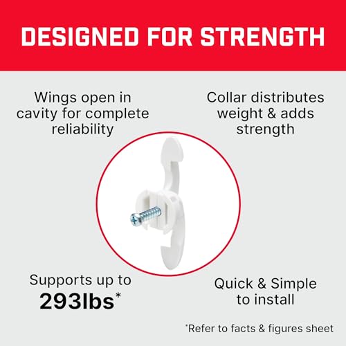 Bullfix Extra Drywall Fixings - Holds up to 293lbs, Heavy Duty Wall Anchors for Drywall for Stud & Hollow Cavity with 13/16" Drill Bit & Screws for TV Mounts, Shelves & Cabinets - 10 Pack