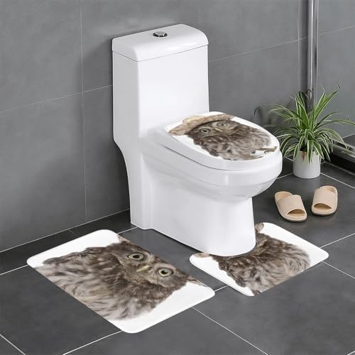 ふくろう 梟 トイレマット 3点セット フタカバー 浴室足ふきマット 吸水 速乾 滑り止め 抗菌 防臭 洗える ふわふわ プレゼント 40x60cm