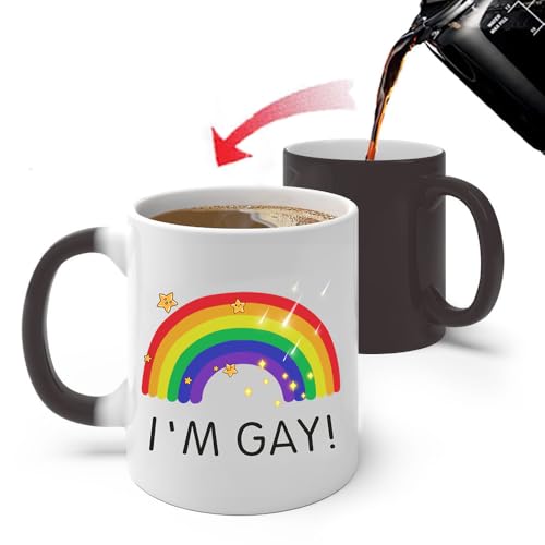 Magische farbwechselnde Tasse, Regenbogen-Pride-Kaffeetasse, hitzeempfindlich, 325 ml, lustige Keramiktasse für Freunde, Geschenk für Gay Pride und unterstützende Verbündete
