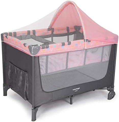 Berço de Bebê Portátil 2 em 1 Luck, Trocador + Mosquiteiro Rosa Boreal - Voyage