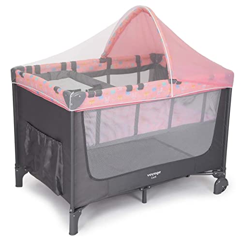 Berço de Bebê Portátil 2 em 1 Luck, Trocador + Mosquiteiro Rosa Boreal - Voyage