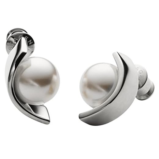 Skagen Pendientes de mujer con acero inoxidable, perla blanco