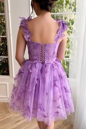 3D Butterfly Lace Applique Tulle Homecoming Dresses Sweetheart Mini Prom Cocktail Party Gowns for Teens3