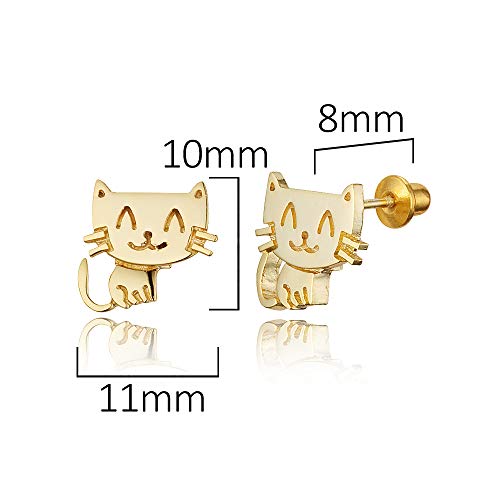14k Gold Plated Brass Baby Happy Cat Screwback Baby Girls Earrings with Sterling Silver Post2
