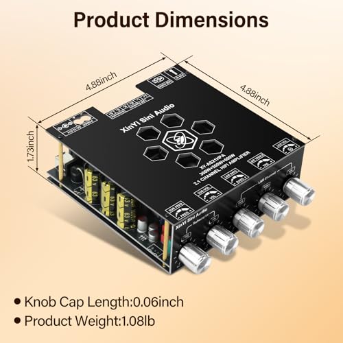 Image of Daakro AS21HPA 2.1 Channel Bluetooth Amplifier Board, 300W*2+600W Peak Power Home Audio Amplifier Board, Amp Wide Voltage Input 19-51V,Supports USB /AUX /BT Input for DIY Wireless Speaker
