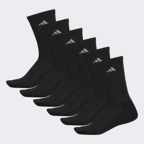 adidas Men's Athletic 6-Pack Crew Socks, Black/Aluminum 2, Large, (Shoe Size 6-12)