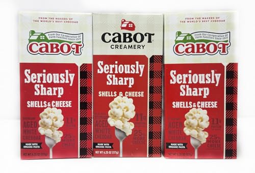 Shells and Premium Aged Cheddar Macaroni & Cheese Cabot From the Makers of the Worlds Best Cheese 6.25oz Boxes (3 pack, Seriously Sharp Shells and Cheese)