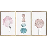 SIGNWIN Framed Canvas Wall Art Teal, Brown and Pink Nature Moon Watercolor Modern Art Farmhouse/Country Relax/Calm Pastel for Living Room, Bedroom, Office - 16