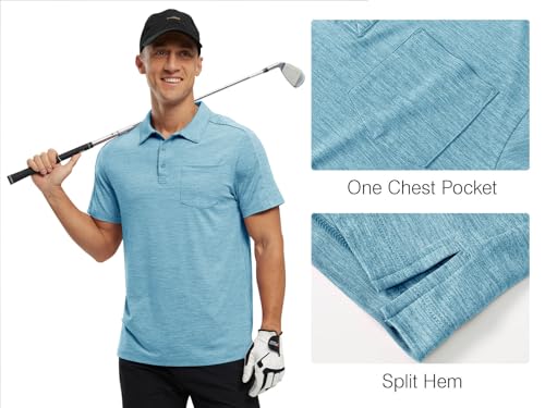 Image of Rdruko Men's Polo Shirts Short Sleeve Quick Dry Outdoor Golf Sports Shirts with Pocket