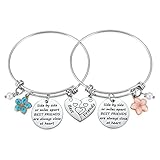 Friendship Bracelet Set of 2 for Best Friends, Best Friend Jewelry for 2 Teen Bestie, Long Distance Bff Matching Heart Bangle for Valentines Day Birthday Christmas