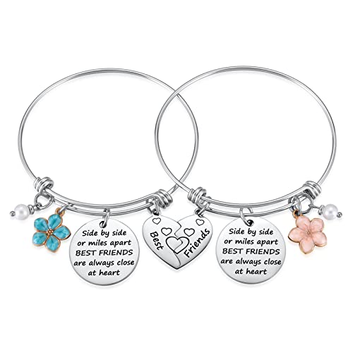 Friendship Bracelet Set of 2 for Best Friends, Best Friend Jewelry for 2 Teen Bestie, Long Distance Bff Matching Heart Bangle for Valentines Day Birthday Christmas
