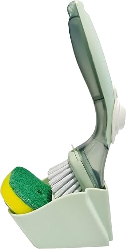 Miniatura 2 de CQT Cepillo dispensador de jabón limpiador de platos con asa cepillo de lavado de cocina para limpieza de fregadero empaquetado con 1 cabezal de