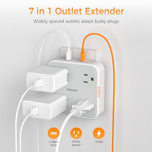 image for Multi Plug Outlet Extender, TESSAN 4 Outlet Splitter 3 USB Wall Chargi