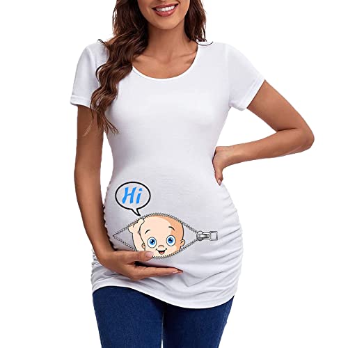 Genérico Blusa Maternidad Ropa de maternidad Superior Verano Embarazada Camisetas de Manga Corta Camiseta Casual Ropa de Embarazo Divertido Huella Embarazada Abrigos Maternidad Moda Corto, blanco, M