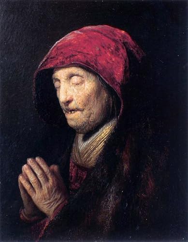 Affiche Toile Vieille femme en prière Rembrandt 60x90cm pour salon