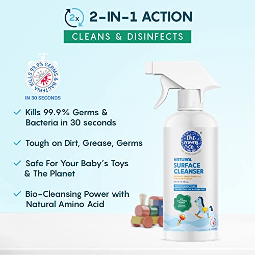 The Moms Co. Natural Surface Cleanser|99.9% Germ Kill in 30 seconds|Plant-based 2-in-1 Cleans & Disinfects| Surface Cleaner Liquid with Bio-Cleansing Power 500 ml