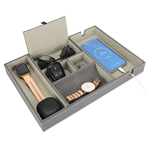 BELLE VOUS 6 Scomparti Svuotatasche Pelle Finta Grigio - Svuota Tasche da Scrivania per Portafoglio, Telefono, Chiavi, Gioielli, Soldi, Gemelli - Porta Oggetti Scrivania Moderno