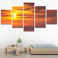 SIGNWIN 5 Panel Canvas Wall Art Modern Art Coastal Colorful Multicolor Photography Romantics Sunset for Home Decorations Ready to Hang - 60