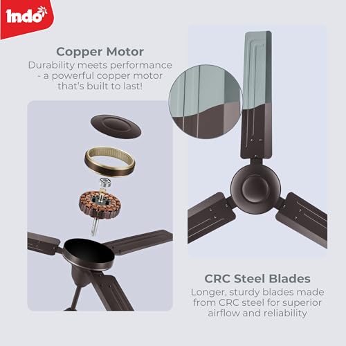 Image of Indo 48 inch High Speed Ceiling Fan Budget Neo| 1200mm | 2 Years Warranty (Smoke Brown)