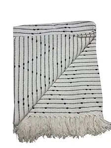 Jumbo Textil Pure Cotton Throw Super Soft & Breathable Throw Blanket for Living Room, Bed, Sofa & Chair - 80 x 60 inch (Pack of 1) with Tassel Hand Knitted - M01 (M01-BL)