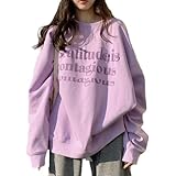 [andrei] アンドレイ トレーナー ロゴ プリント 裏 起毛 長袖 丸首 クルー ネック プルオーバー スウェット カジュアル レディース (パープル, XXL)