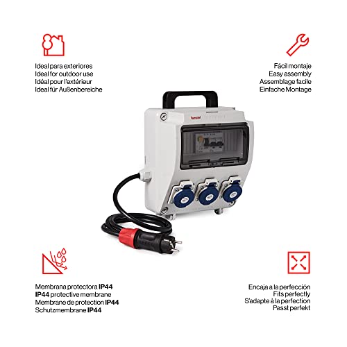 Famatel 3957.11 Industrial Cabinet Pre-Wired I IP44 I with Handle I 3 Sockets I 2P + TTL I 16A I 250V I Heat Protection Differential Switch I Cable 1.5 m I 3 x 2.5 - Image 2