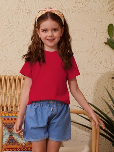 Image of ZDC Girls' Short Sleeve Shirts Kids Crewneck T-Shirts Summer Tops Basic Tees 5-14 Years