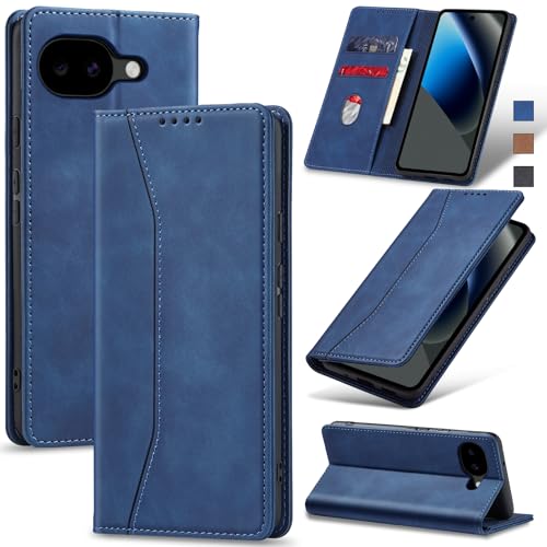 Image of Jasonyu Flip Wallet Case for Google Pixel 10A 5G,Leather Magnetic Folio Cover with Card Holder,Kickstand - TPU Shockproof Durable Protective Phone Case,Blue
