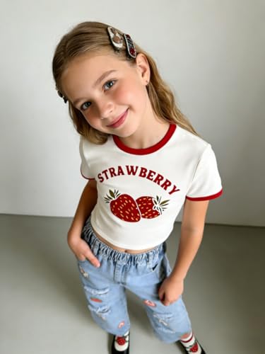 Image of Azmxynol Tween Girl Clothes Short Sleeve Top + Butterfly Design Jeans 2 Pieces Spring Summer Outfit Set, Size 6-14 Years