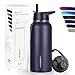 HASAGEI Borraccia in acciaio inox, con cannuccia, senza BPA, thermos 24H, in acciaio inox, per sport (32 OZ / 1000 ml, blu marino