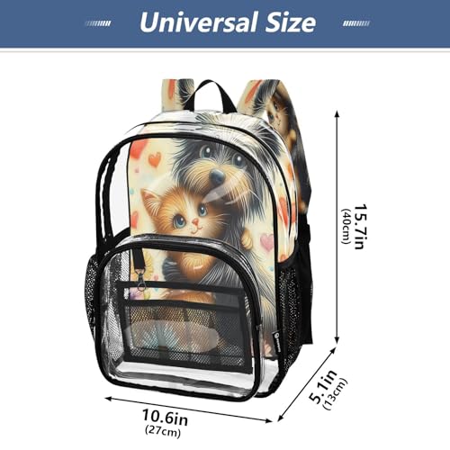 Cute Dog Cat Flower Clear Backpack Heavy Duty See Through Transparent PVC BookBag for Kids Boy Girl School Work4