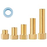 SUNGATOR 5-Pack 1/2'' Brass Extension Adapter Set, 1/2 Inch Male × 1/2'' Female Brass Nipple Pipe Extension Fittings, 30/40/50/70/100MM Hex Nipple 1/2'' Pipe Fittings with Sealing Tape