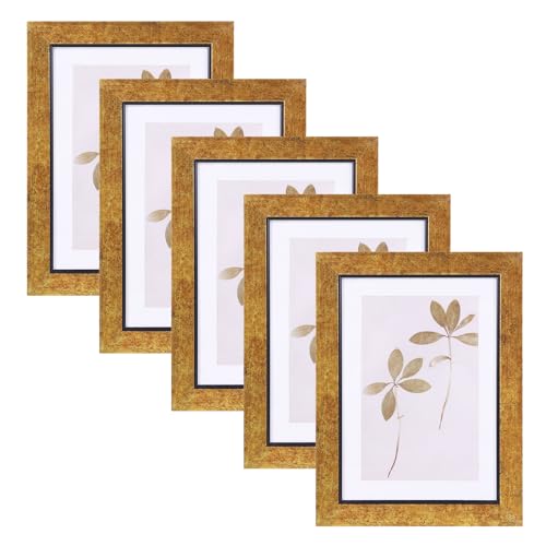 Fixwal 5x7 Picture Frame Set of 5 with Tempered Glass, Brown