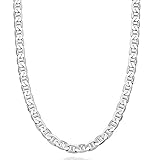 MiaBella Solid 925 Sterling Silver Italian 6mm Diamond-Cut Solid Flat Mariner Link Chain Necklace...