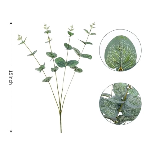 Image of Artificial Eucalyptus Plant - 4 Stems Faux Eucalyptus Leaves for Wedding Bouquets, Centerpieces, Home & Office Decor, Indoor & Outdoor Decoration (Pack of 2)