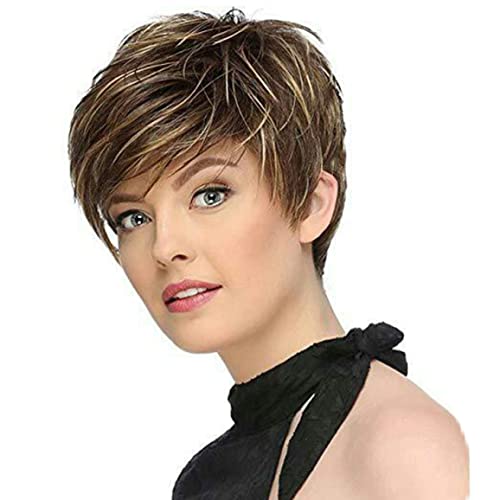Mujeres peluca sintética natural peluca de pelo corto con flequillo peluca de seda a alta temperatura para diariamente