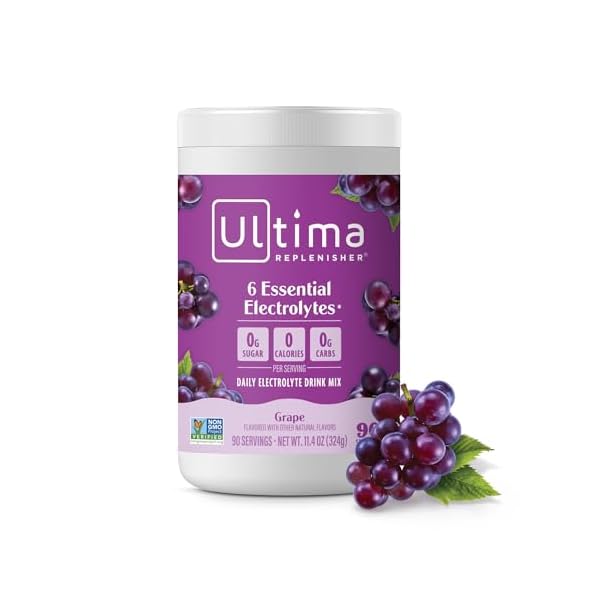 Ultima Replenisher Daily Electrolyte Powder Drink Mix – Grape, 90 Servings – Hydration Powder with 6 Key Electrolytes and Trace Minerals – Keto Friendly, Vegan, Non-GMO and Sugar-Free