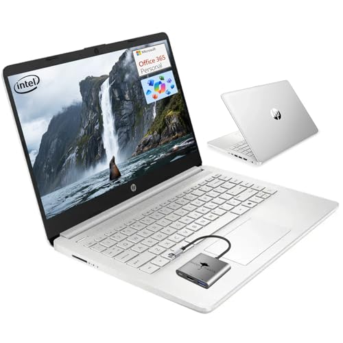 HP 14 学生用ノートパソコン 新学期 クアッドコアプロセッサー (最大3.6GHz) 4GB RAM 128GB SSD 学生用ノートパソコン 1年間のOffice 365 Copilot AI Win11、ナチュラルシルバー。
