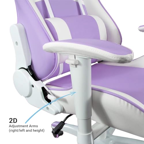 Image of Ant Esports 9077 Ergonomic Gaming Chair, Multifunctional Gaming Chair with Premium PU Leather Upholstery, 2D Armrest, Integrated Neck and Lumbar Support, & 180 Recline - White & Purple