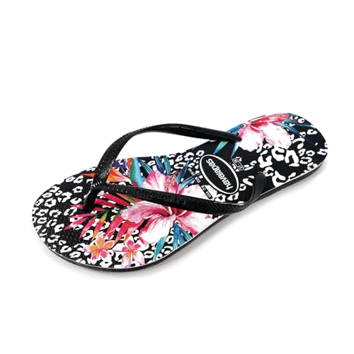 Havaianas kids slim animal floral sandal - black/black -, 11/12C little kid