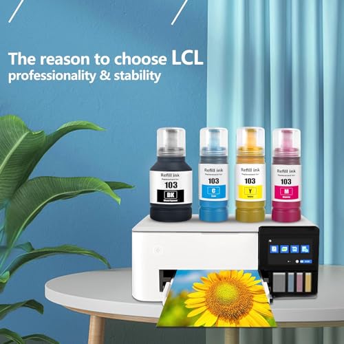 LCL 103 High Capacity Ink Bottle Replacement for Epson 103 Ink Cartridge Bottle Multipack Compatible with Epson EcoTank L1200 L1210 L1250 L3100 L3110 L3111 L3116 L3150 L3151 L3156 L3160 L3210 (4 Pack) - Image 3