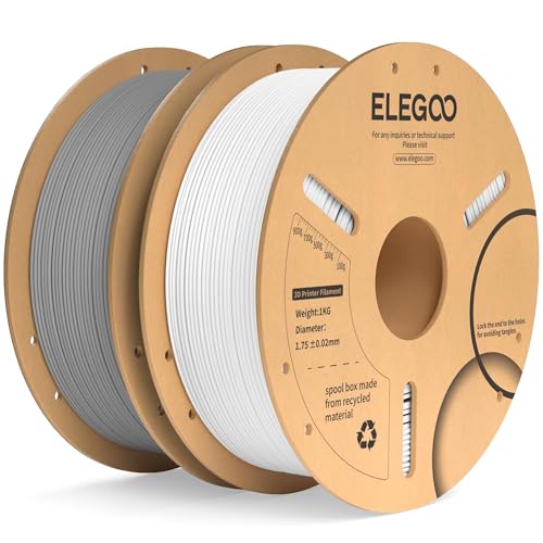 Image of ELEGOO PLA Plus Filament 1.75mm White & Gray 2KG, PLA+ Tougher and Stronger 3D Printer Filament Dimensional Accuracy + /- 0.02mm, 2 Pack 1kg Spool(2.2lbs) Fits for Most FDM 3D Printers